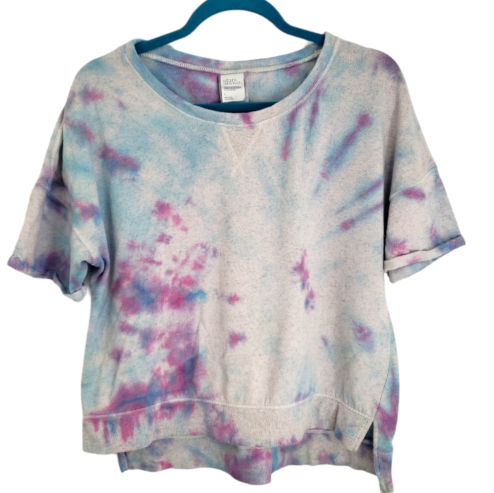 Tie Dye Fleece Short Sleeve Lounge Sweatshirt Size Large